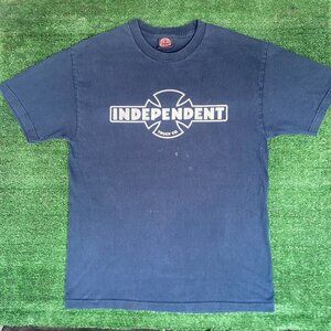 Vintage 90s Independent Truck Co. Cross T-Shirt Navy L Skater Streetwear Grunge